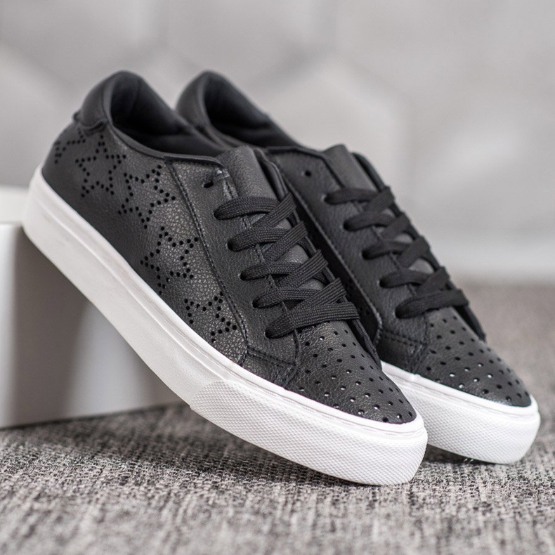 J. Star Tênis Openwork Com Estrelas preto 1 J. Star Tênis Openwork Com Estrelas preto 1