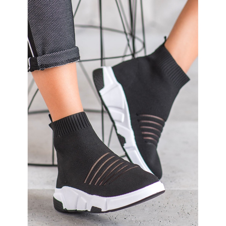 SHELOVET Sapatos deslizantes com malha preto 2