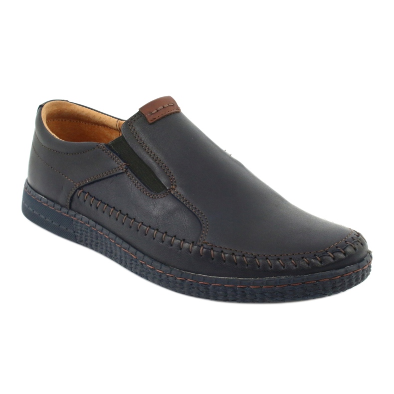 Riko Mocassins de couro masculinos 913 azul marinho 1