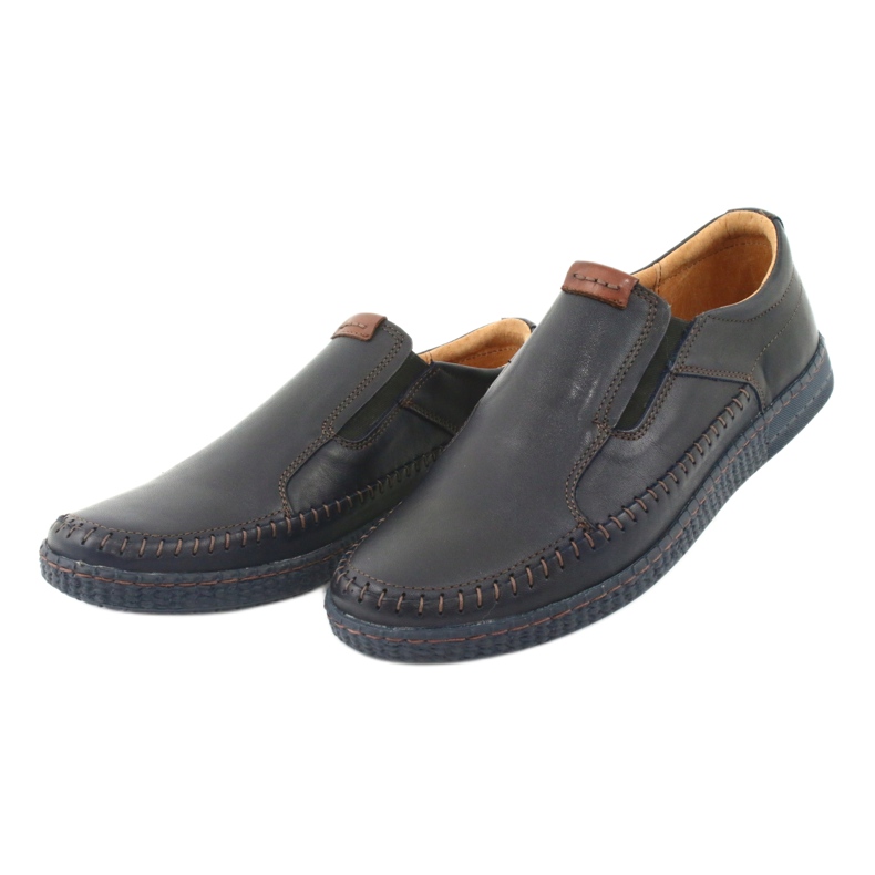 Riko Mocassins de couro masculinos 913 azul marinho 3