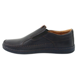 Riko Mocassins de couro masculinos 913 azul marinho 2