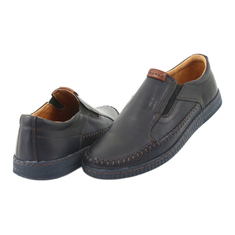 Riko Mocassins de couro masculinos 913 azul marinho 4