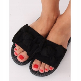 Chinelos femininos negros com laço YQ225P Preto 1