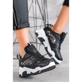 Bella Paris Tênis de couro ecológico preto multicolorido 2