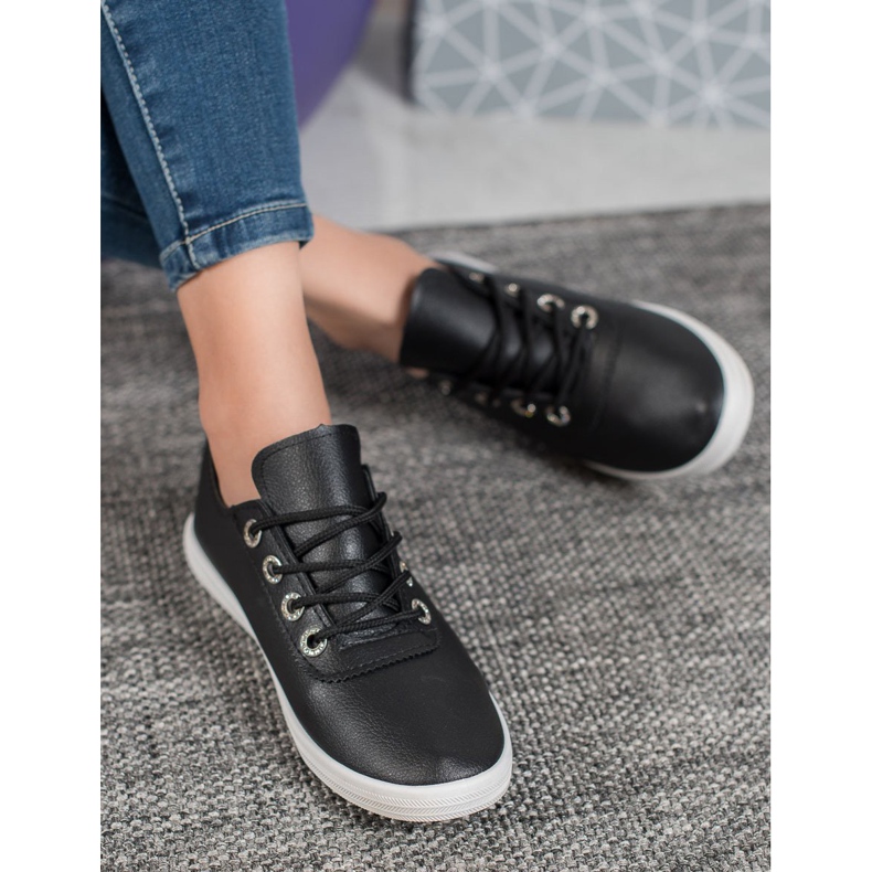 SHELOVET Tênis elegantes com couro ecológico preto 2