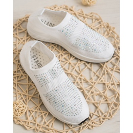 SHELOVET Sapatos deslizantes com cristais branco 2