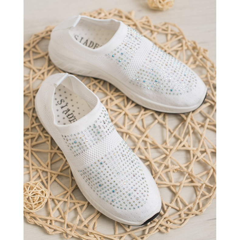 SHELOVET Sapatos deslizantes com cristais branco 2