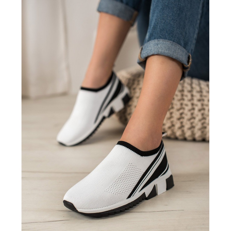 SHELOVET Sapatos deslizantes com malha branco preto 1
