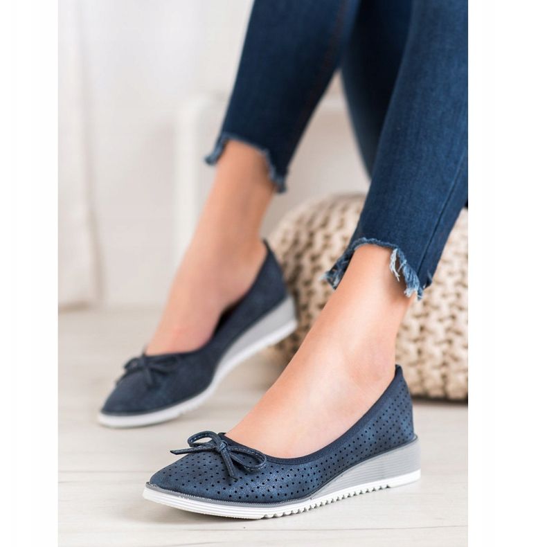 Goodin Bombas de cunha a céu aberto azul 2