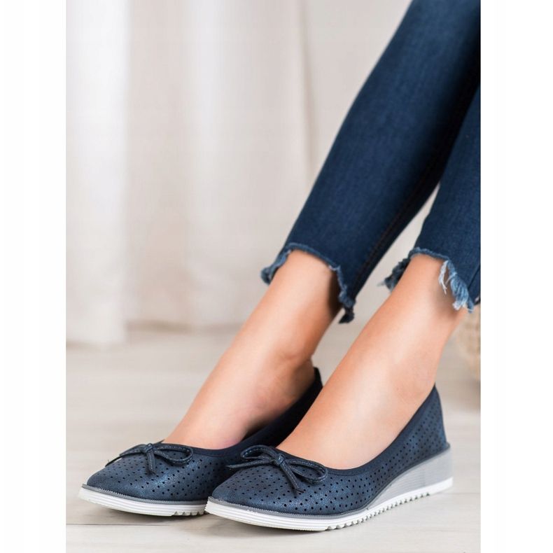 Goodin Bombas de cunha a céu aberto azul 1