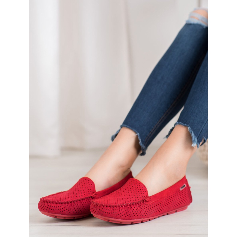 Goodin Mocassins a céu aberto com camurça vermelho 1 Goodin Mocassins a céu aberto com camurça vermelho 1