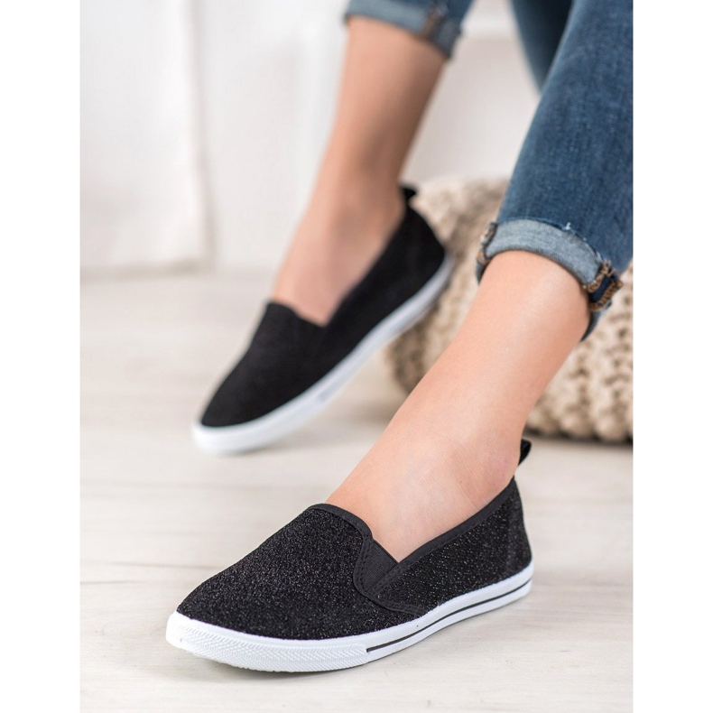 SHELOVET Sapatos Slip-on Com Glitter preto 1 SHELOVET Sapatos Slip-on Com Glitter preto 1