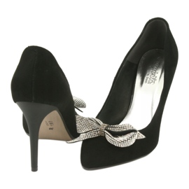 Espinto Bombas de couro femininas com um arco preto 993/1K 4