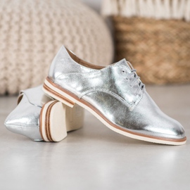 SHELOVET Sapatos prateados com couro ecológico cinza 1