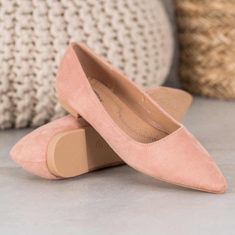 SHELOVET Suede Ballerina In Spitz rosa 1