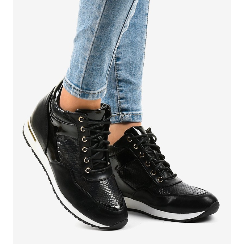 Tênis de cunha preta S0075-1 preto 2