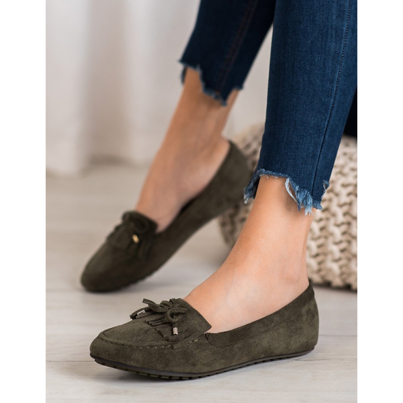 Ideal Shoes Botas de camurça com franjas verde 1