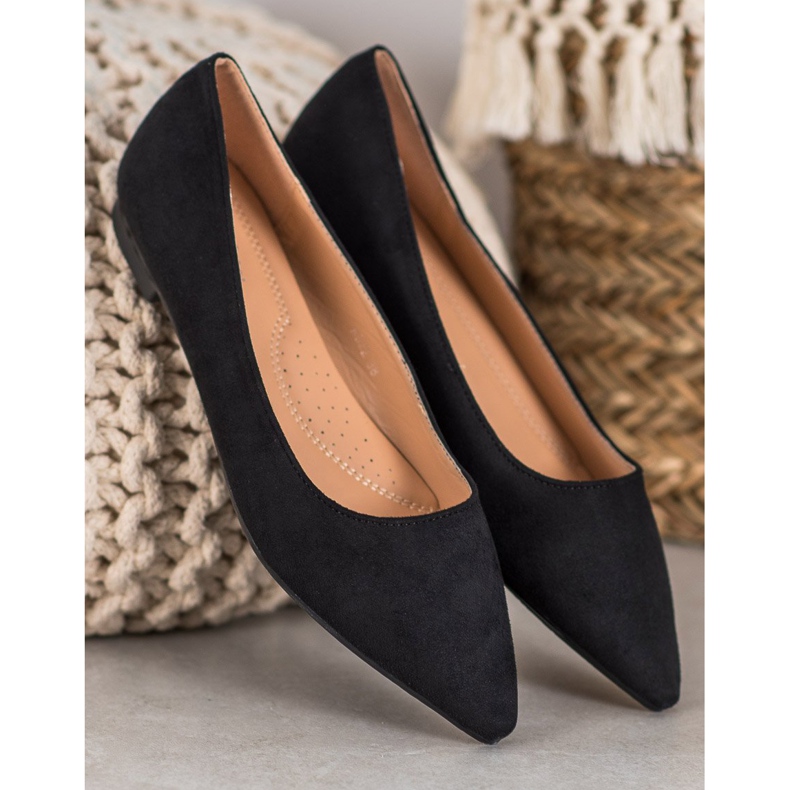 SHELOVET Suede Ballerina In Spitz preto 2