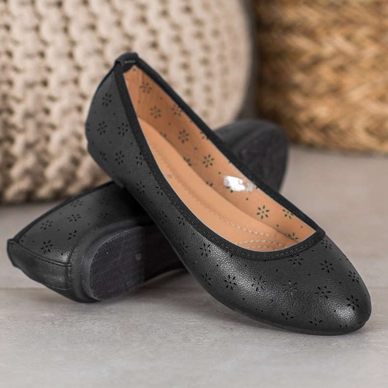 Fama Bailarinas com padrão Openwork preto 1 Fama Bailarinas com padrão Openwork preto 1