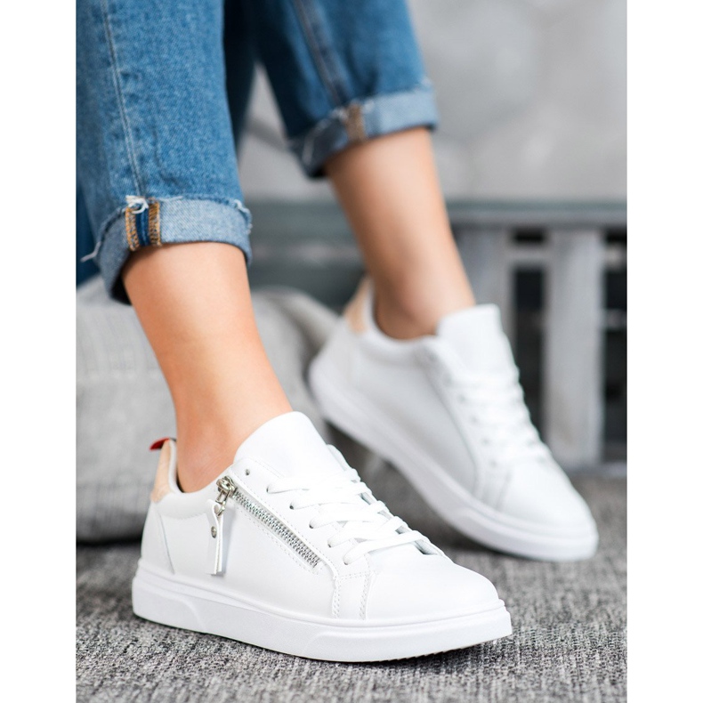 SHELOVET Sapatos esportivos com zíper decorativo branco 1