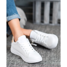 SHELOVET Sapatos esportivos com zíper decorativo branco 2