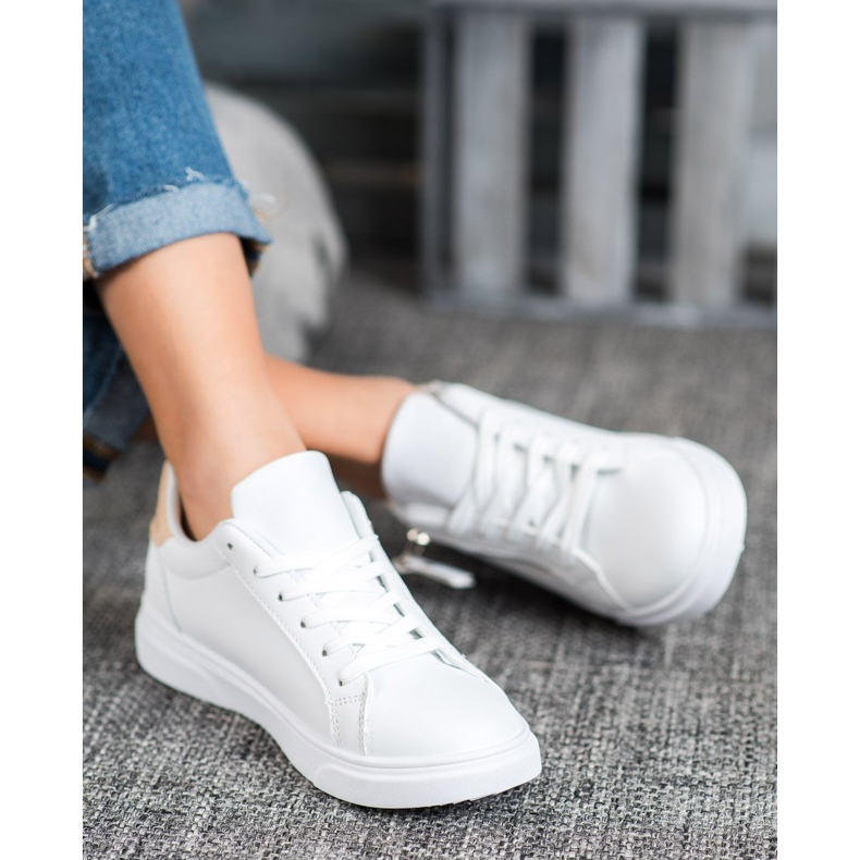 SHELOVET Sapatos esportivos com zíper decorativo branco 2