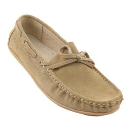 Mocassins femininos de couro American Club JK08 bege 1
