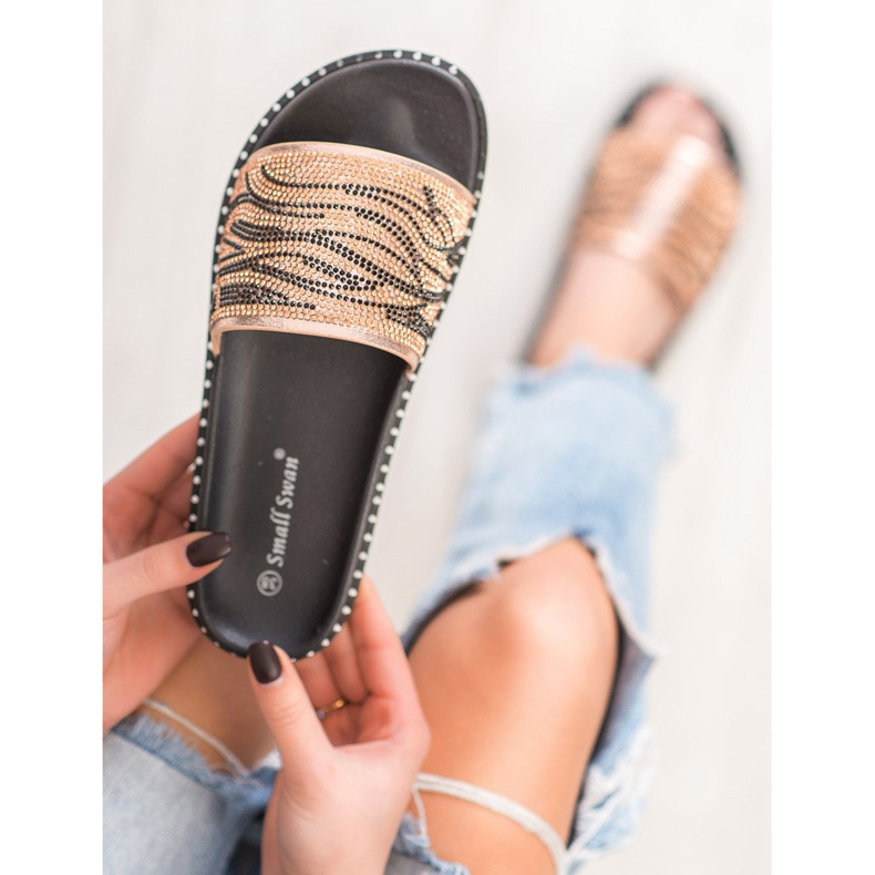 SHELOVET Chinelos elegantes com zircônia cúbica castanho amarelo 2