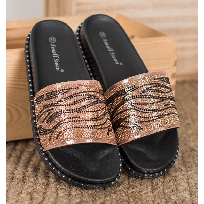 SHELOVET Chinelos elegantes com zircônia cúbica marrom amarelo 1