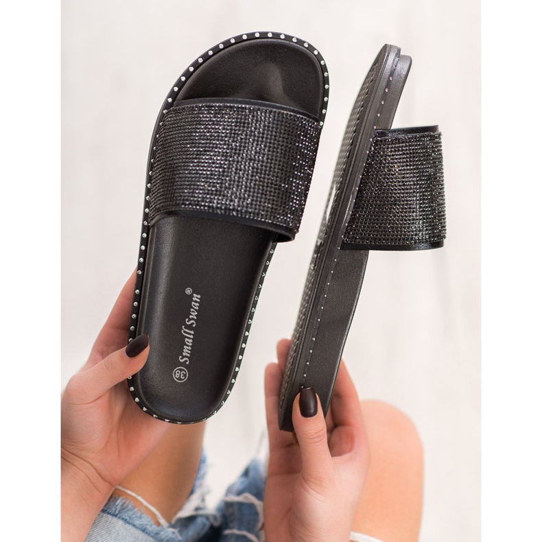 SHELOVET Chinelos elegantes com zircônia cúbica preto 2