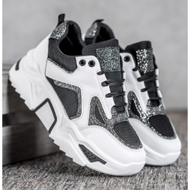 Seastar Tênis elegantes com brilho branco preto 1