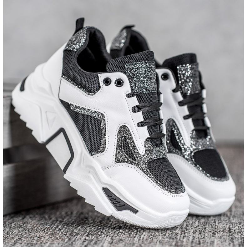 Seastar Tênis elegantes com brilho branco preto 1