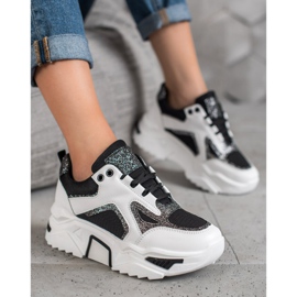 Seastar Tênis elegantes com brilho branco preto 2