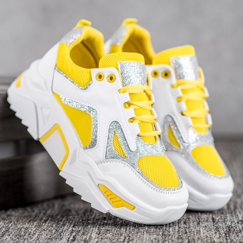 Seastar Tênis elegantes com brilho branco amarelo 2