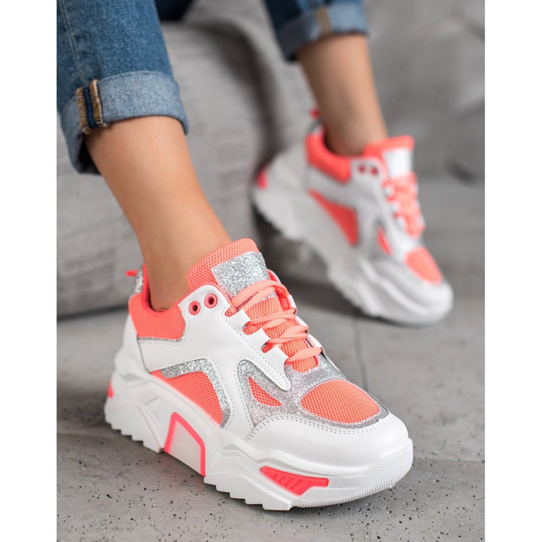 Seastar Tênis elegantes com brilho branco laranja 2