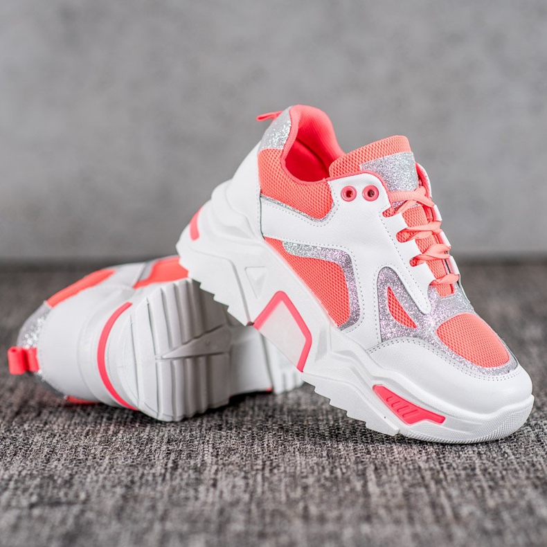 Seastar Tênis elegantes com brilho branco laranja 1