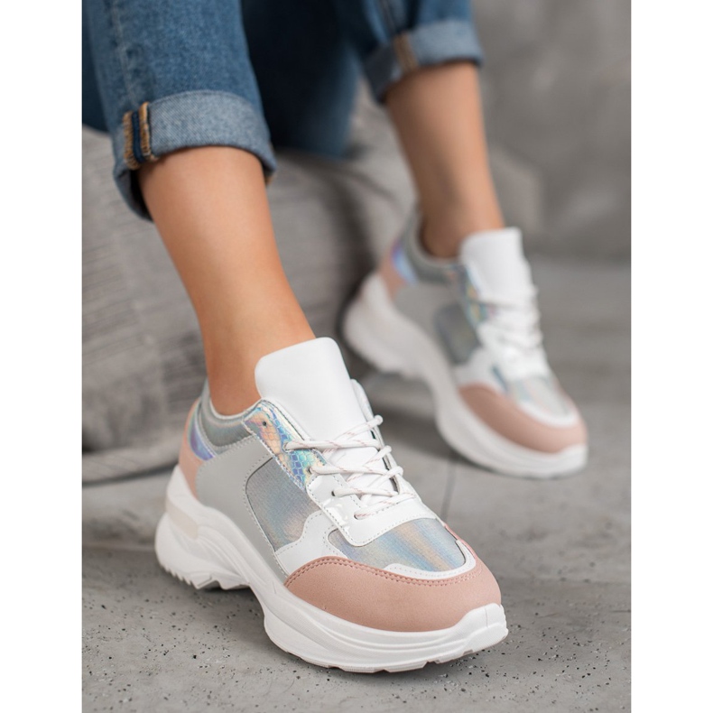 SHELOVET Tênis confortáveis ​​na plataforma branco multicolorido 2