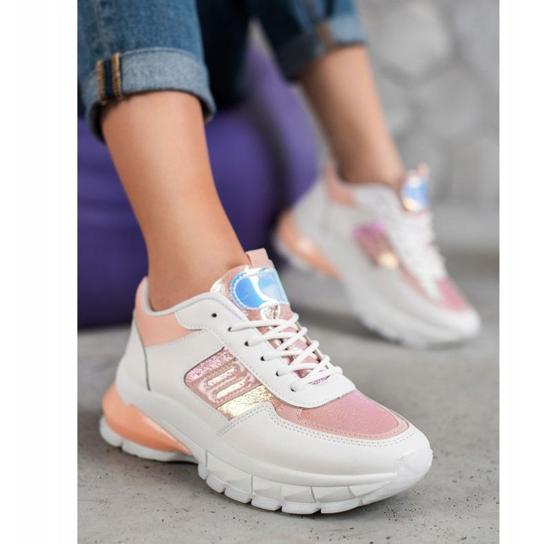 SHELOVET Tênis de couro ecológico da moda branco rosa multicolorido 1