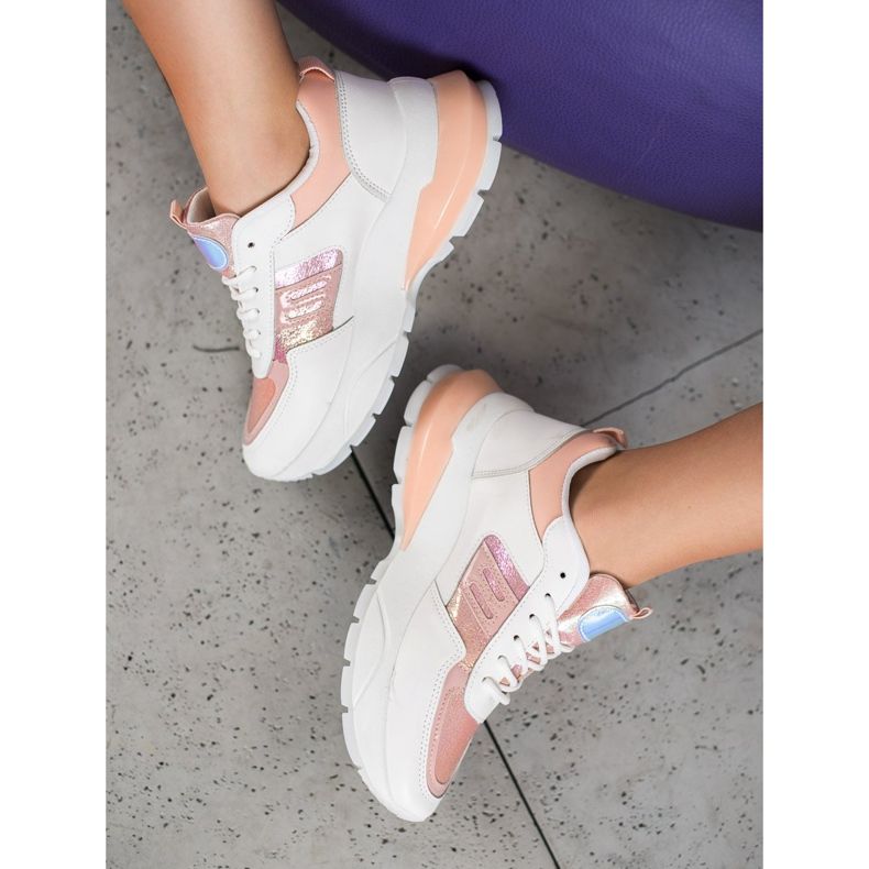 SHELOVET Tênis de couro ecológico da moda branco rosa multicolorido 2