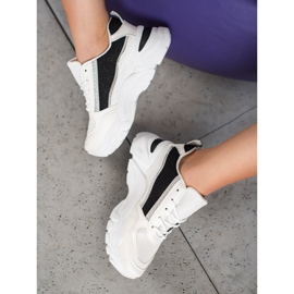 SHELOVET Tênis elegantes com brilho branco preto 1