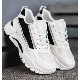 SHELOVET Tênis elegantes com brilho branco preto 2