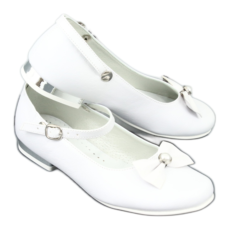 Miko Ballerinas de comunhão branca infantil com um arco 806 branco 6