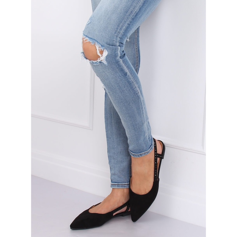 Bailarinas pretas com salto aberto YJ335 Preto 1