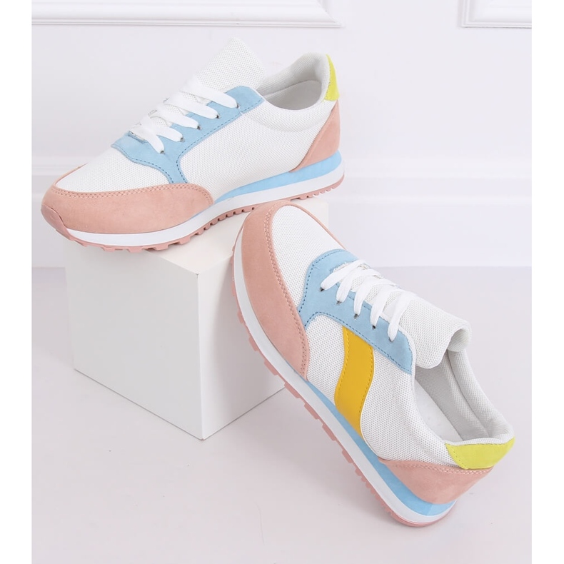 Sapatos esportivos multicoloridos BL191P Branco azul rosa amarelo 1