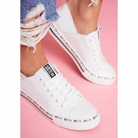 Sapatos femininos brancos, tênis com orifícios Big Star FF274024 1