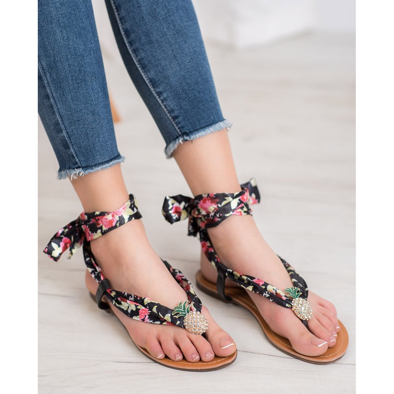 SHELOVET Sandálias Amarradas Com Abacaxi preto multicolorido 2
