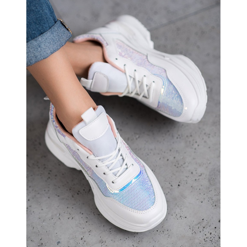 SHELOVET Tênis elegantes com lantejoulas branco 1