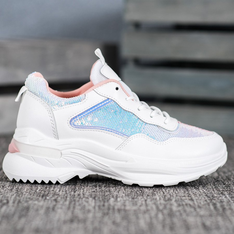 SHELOVET Tênis elegantes com lantejoulas branco 2