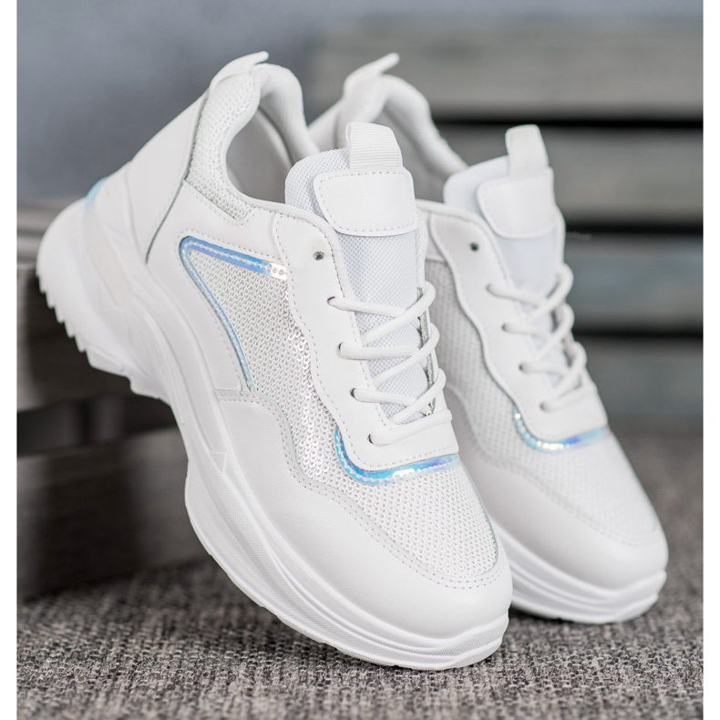 SHELOVET Tênis elegantes com lantejoulas branco 2