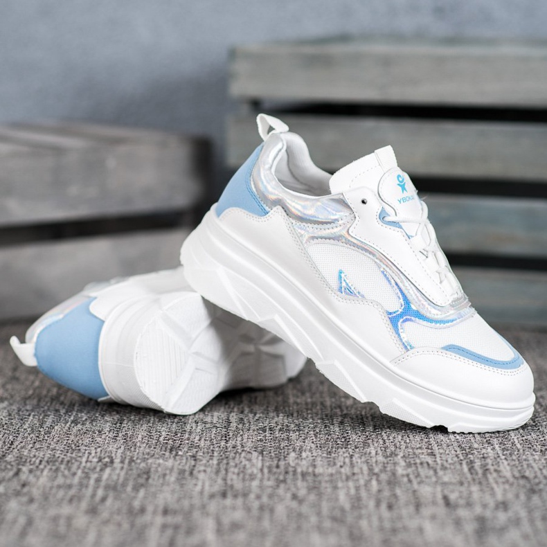 SHELOVET Tênis brancos elegantes azul 1